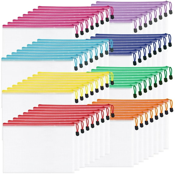 100Pack Mesh Zipper Pouch Bags, Waterproof A4 Letter Size Document Zipper Pouches for Storage, Teacher School, Toys, Puzzle, Office, 10 Colors