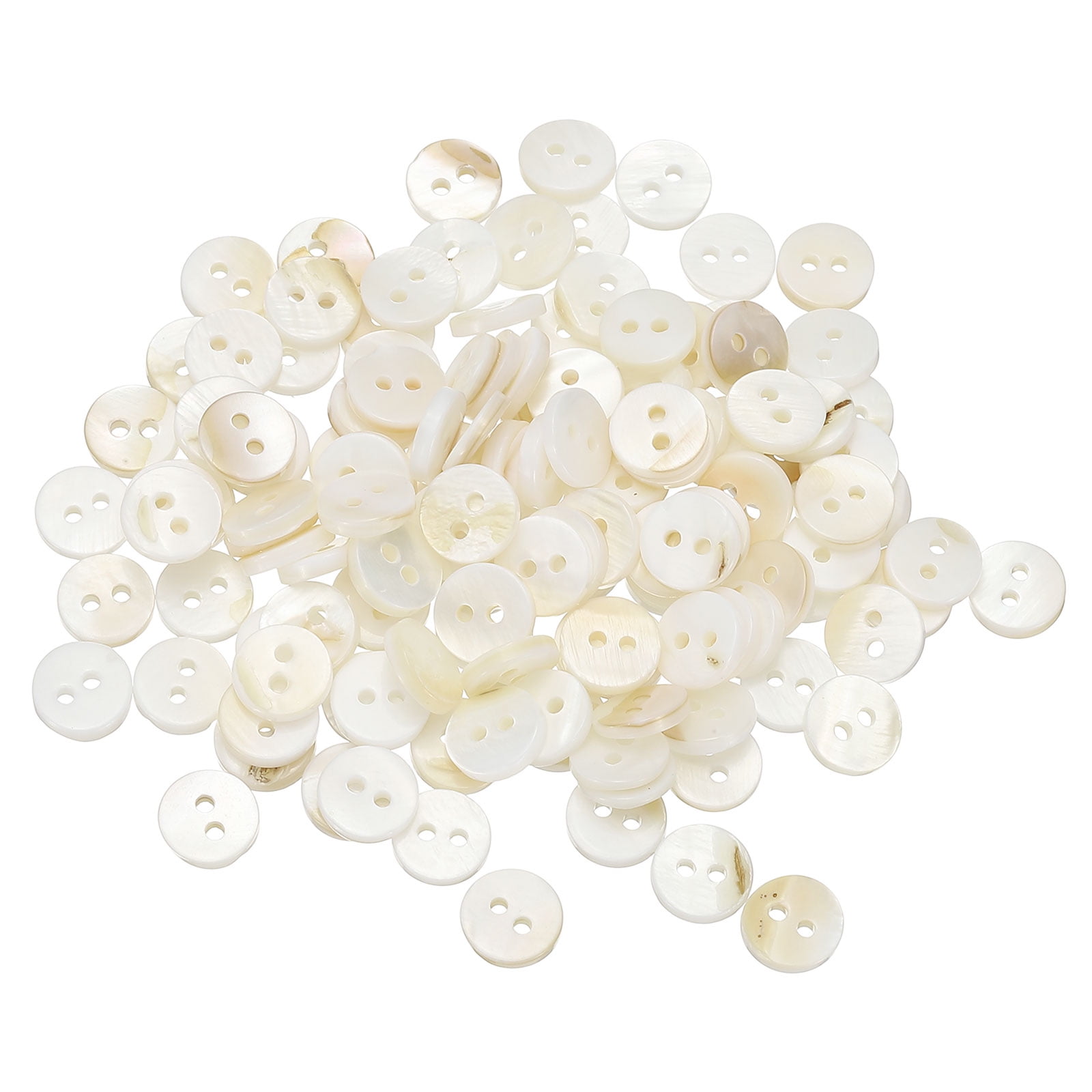 100Pack Natural Shell Button, 2 Hole 9mm Mother of Pearl Buttons, White ...
