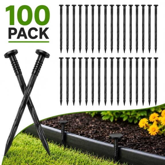 DAEX 100 Pack 8-Inch Heavy-Duty Spiral Landscape Spikes, Rustproof Plastic Outdoor Garden Anchors for Weed Barrier Fabric, Lawn Edging & Ground Cove