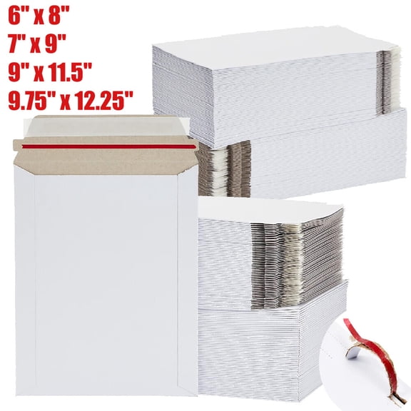 100Pack Rigid Mailers That Stay Flat 9x11.5 with Self Adhesive Seal,300gsm Bulk White Cardboard Envelopes Sleeves for Shipping Photo, Documents, Art Prints, Business, Office Supplies