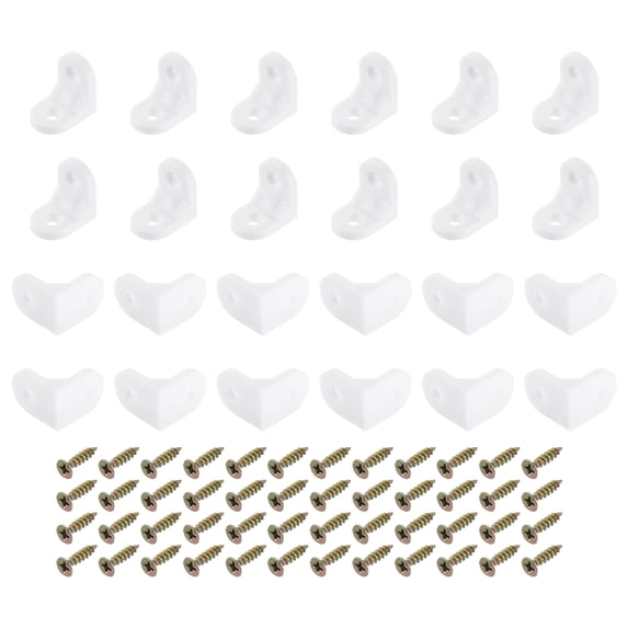 100Packs 90 Degree Plastic Corner Braces, 24x17x24mm Nylon Shelf Right Angle Brackets with Screws (White)