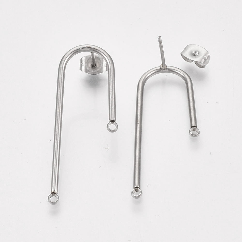 100Pair Left and Right Non-304 Stainless Steel Stud Earring Findings for DIY Earring Making with Ear Nuts/Earring Backs Stainless Steel Color 37x15x1.5mm Hole: 1.5mm Pin: 0.8mm
