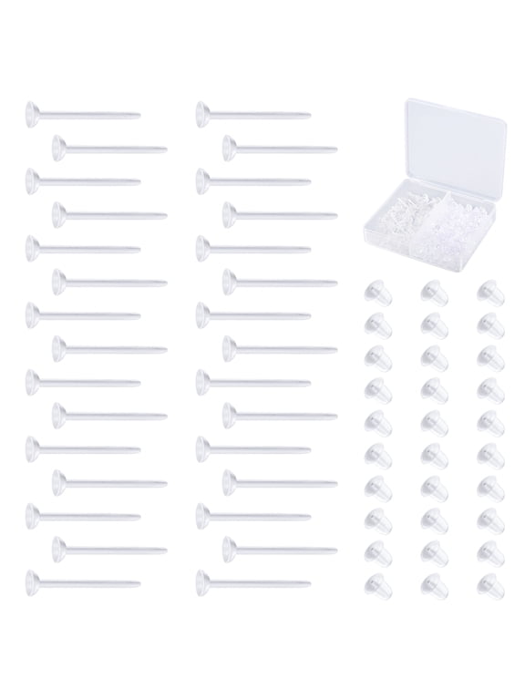 100Pairs Clear Earrings Findings Set,3mm Plastic Earrings Findings Set for Sensitive Ears,Clear Earrings Findings Set for Sport