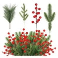 100Pc Artificial Pine Needles Branches and Artificial Red Berry Stems