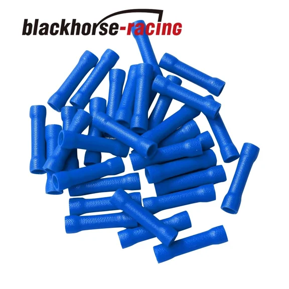 100Pc Car Audio/Alarm Wire Butt Connector Blue Vinyl 16-14 Awg Gauge Ga Terminal
