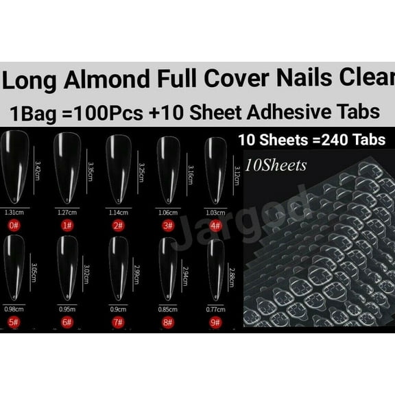 100Pc Long Ballerina/Long Coffin/Long Almond/Long Oval/Full Cover Square False Nail Tips Fake Nails False Nails Artificial Nails Tips Press on nails in Bag Jargod