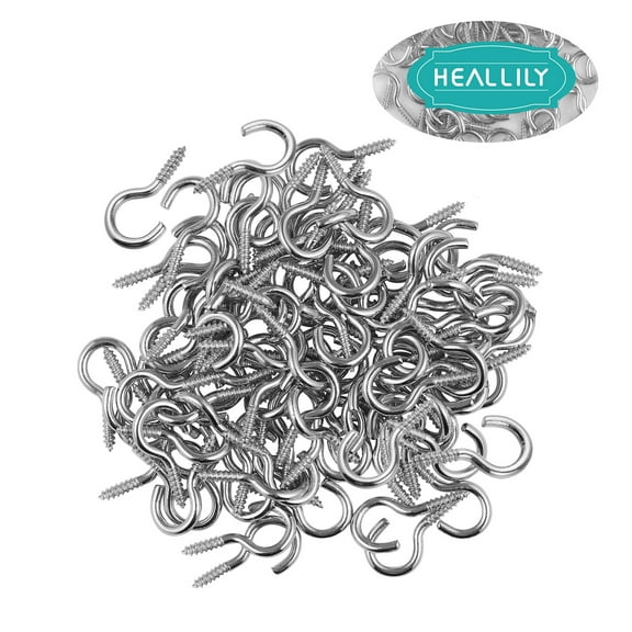 LIOOBO Stainless Steel Screw Hooks 100Set Nickel Plating For Indoor Outdoor Use