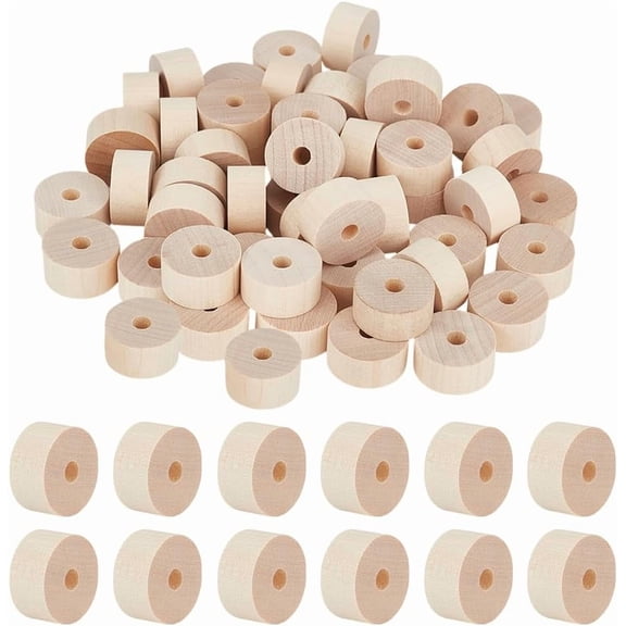 100Pcs 0.8x0.4 Inch Wooden Craft Wheels with 4.6mm Hole Treaded Wooden Wheels Unfinshed Wheel Flat Round Wood Wheel for DIY Model Cars Tire Replacement Wood Crafts Supplies