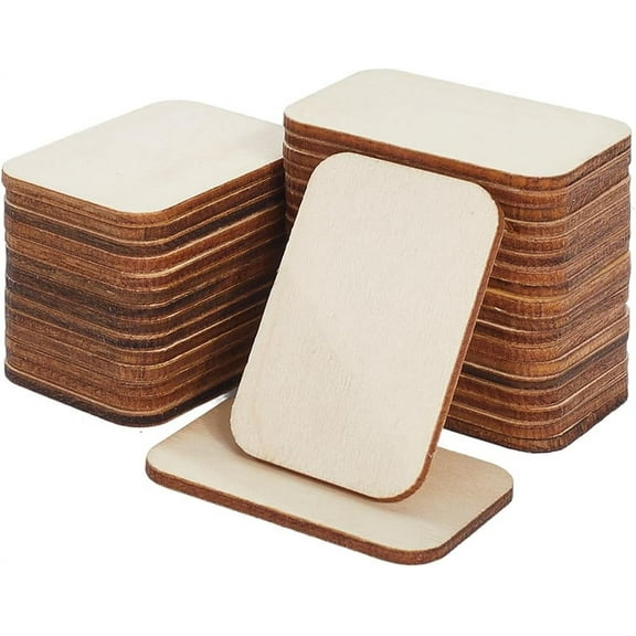 100Pcs 1.18 x 1.97 Inch Small Wooden Rectangle Blanks Wood Rectangle Piece Natural Poplar Wood Burlywood Blank Tag Unfinished Pieces