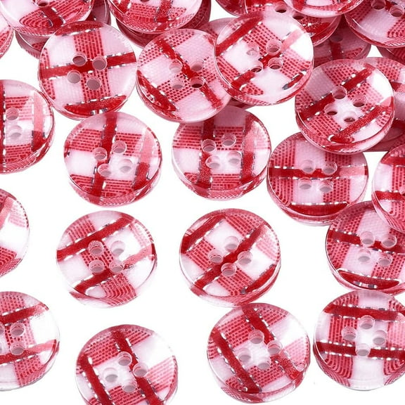 100Pcs 1/2 Inch 4 Hole Red Tartan Gingham Resin Buttons Checkered Pattern Round Flat Buttons Christmas Buffalo Plaid Button Bulk for Sewing Making Crafts Clothes Shirts Home Decor Diy Supply