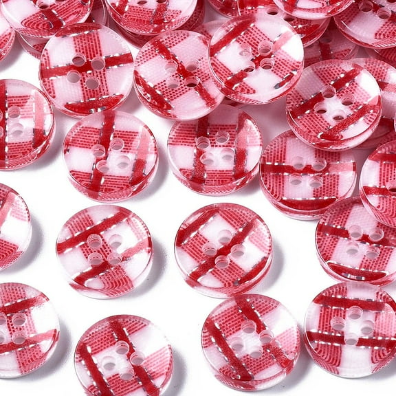 100Pcs 1/2 Inch 4 Hole Red Tartan Gingham Resin Buttons Checkered Pattern Round Flat Buttons Christmas Buffalo Plaid Button Bulk for Sewing Making