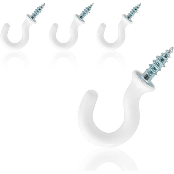 100Pcs 1/2-Inch Cup Hooks Ceiling Hooks, Plastic-Covered Metal Screw-in Hooks, White