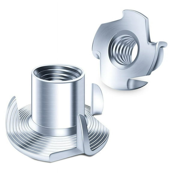 100Pcs 1/4-20 Nut, T Nuts 4-Jaw Tee Nuts for Bolts and Stem Caster Wheels,for Wood Working Hardware Nuts 1/4 20 Nut