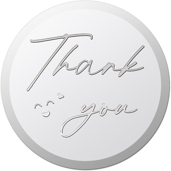 100Pcs 1.5" Silver Foil Stickers Thank You Self Adhesive Labels Round Embossed Foil Seals Heart Envelope Seal Metallic Stamp for Wedding Present Decoration Graduation Award Certificate