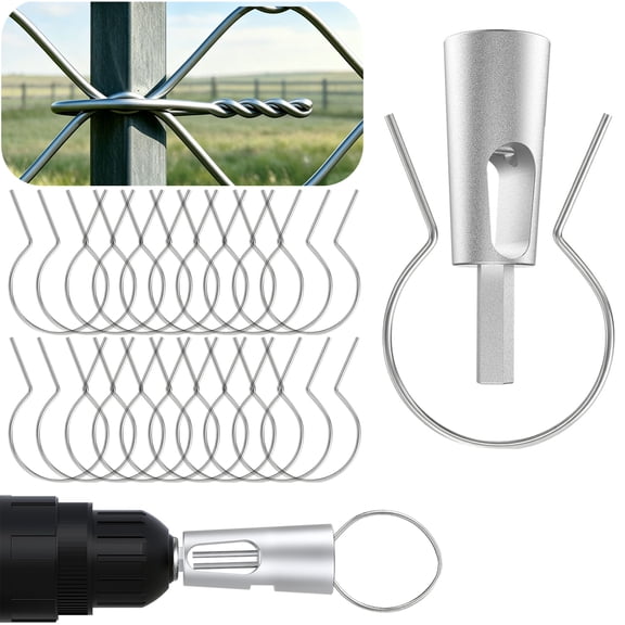 100Pcs (1-7/8"Od) Twist Fence Ties Preformed 11 Gauge Galvanized Steel & Drill Chuck Pre-Cut Chain Link Fence Ties Tools for T/U/Round Fence Post and Fixing Chain Link Mesh to Posts Farms Gardens