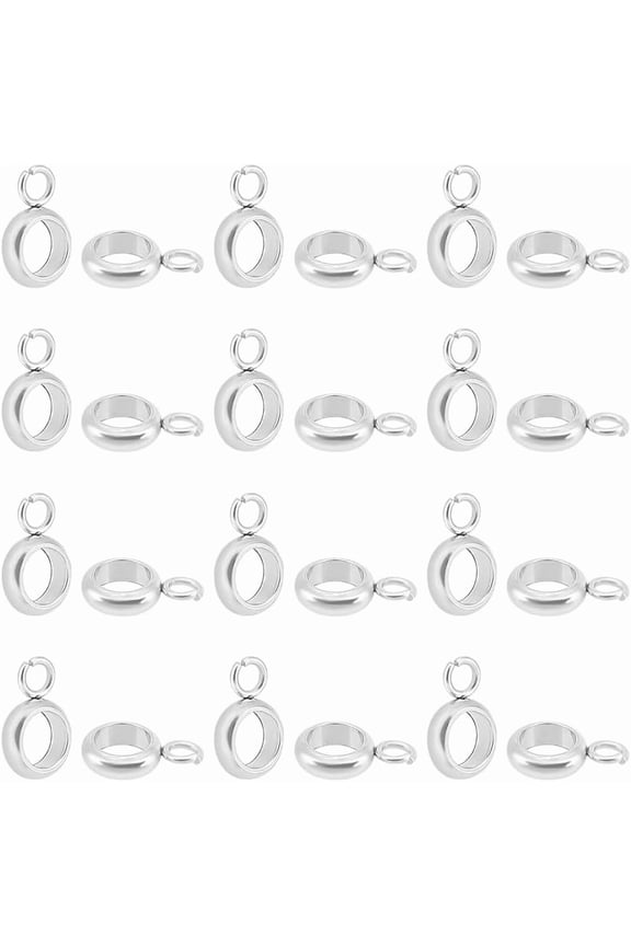 100Pcs 1.8mm Hole Stainless Steel Tube Bails Ring Bail Beads fit European Chains Loop Bails Hanger Connector Links Rondelle Bail Beads for Bracelet Necklace Making DIY Crafts Gray