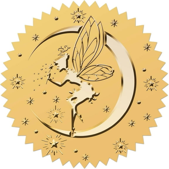100Pcs 1.9In Gold Foil Stickers Fairy Moon Star Self Adhesive Labels Round Embossed Seals Party Envelope Invitation Metallic Stamp for Card Present Decoration Wedding Supplies Certificate 25sheets