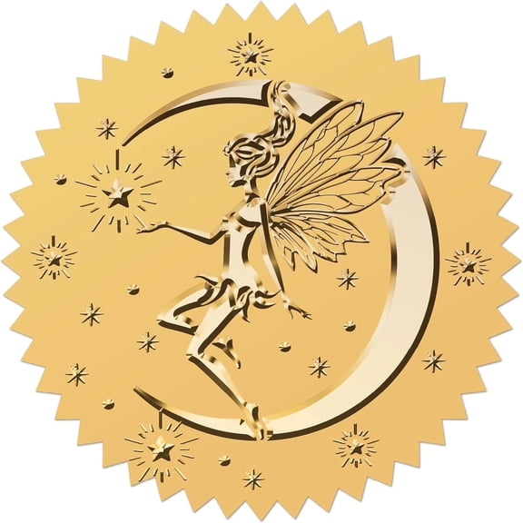 100Pcs 1.9In Gold Foil Stickers Fairy Star Moon Self Adhesive Labels Round Embossed Seals Envelope Party Invitation Metallic Stamp for Card Present Decoration Wedding Supplies Diy Certificate