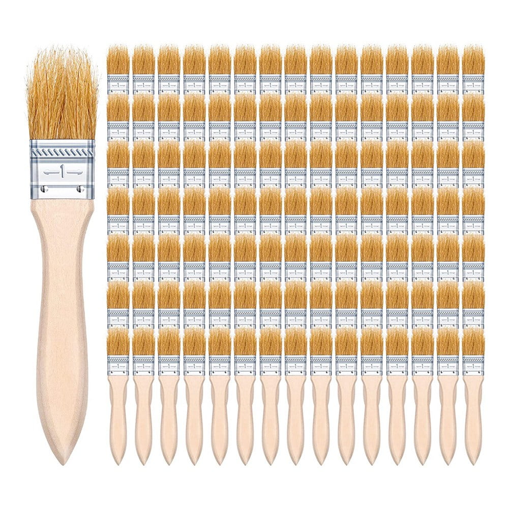 100Pcs 1 Inch Chip Paint Brushes Bulk, Small Paint Brush Brick Stain Paintbrushes Bristle Wood