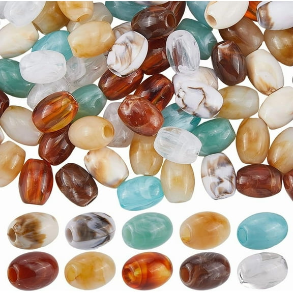 100Pcs 10 Colors African Hair Beads Soft Hair Braiding Beads Colorful Barrel Oval Large Hole Jumbo Acrylic Opaque 13 x 17mm Smooth Loose Spacers for Hairstyle Jewelry Macrame DIY Making Craft