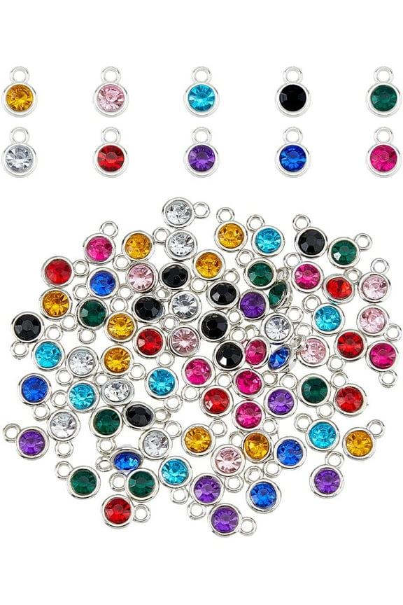 100Pcs 10 Colors Birthstone Charms Pendant Charms Round Beads Pendants 12mm Plastic Smooth Gemstone Charms for Necklace Earring Bracelet Jewelry Making