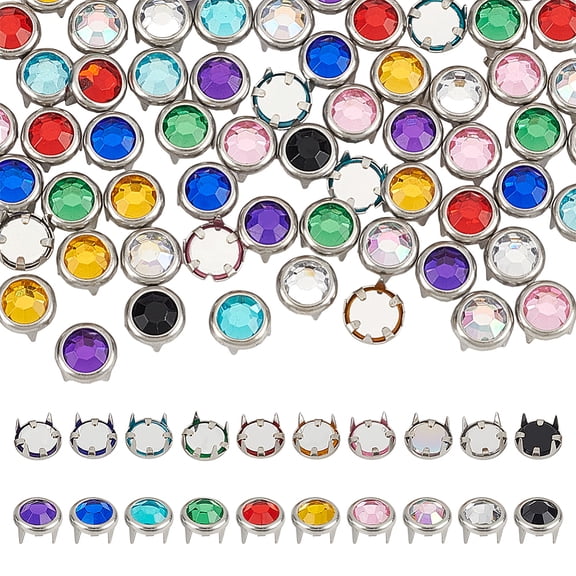 100Pcs 10 Colors Brass Rhinestone Claw Beads 8mm Fashion Nailhead Studs Punk Diamond Spikes Rivets Round Claw Rivets Nailheads DIY