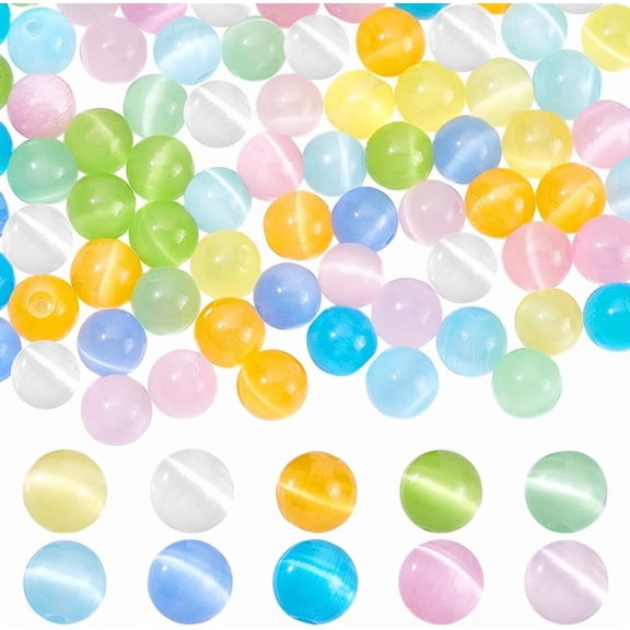 100Pcs 10 Colors Cat Eye Beads 8mm Glass Round Beads Gemstone Loose Beads Cat's Eye Stone Colored Small Beads Beads for Bracelet Necklace Earrings DIY Jewelry Making