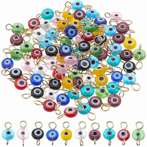 100Pcs 10 Colors Evil Eyes Connector Charms Lucky Eye Charms Eye Pendants Eyes Connectors Pendants Lampwork Link Connector Charm