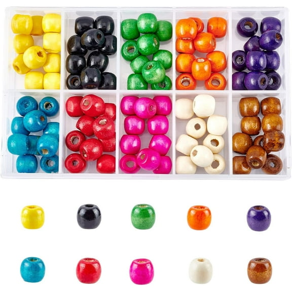 100Pcs Natural Round Wooden Beads with 8mm Hole Painted Multi-Color Wood Beads Round Spacer Wood Beads
