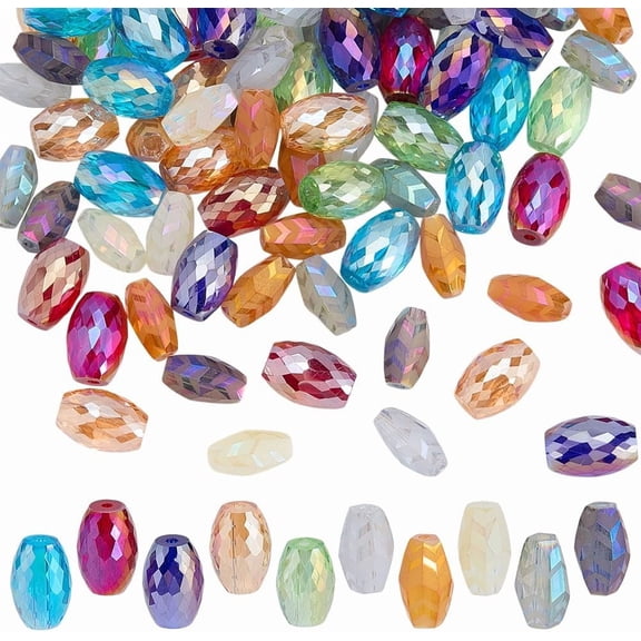 100Pcs 10 Colors Transparent Electroplate Glass Beads Strands AB Color Faceted Oval Mixed Color 10~11x6~8mm Hole: 1.2~1.4mm 10pcs/color DIY