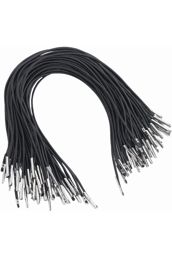 100Pcs 10" Long Black Elastic Barbed Cords Stretch Loop Bands with Metal Ends Fastener Round String Hat Chin Cord Strap for Party DIY Hat Elastic Menus Badges Signs Book Binding diy