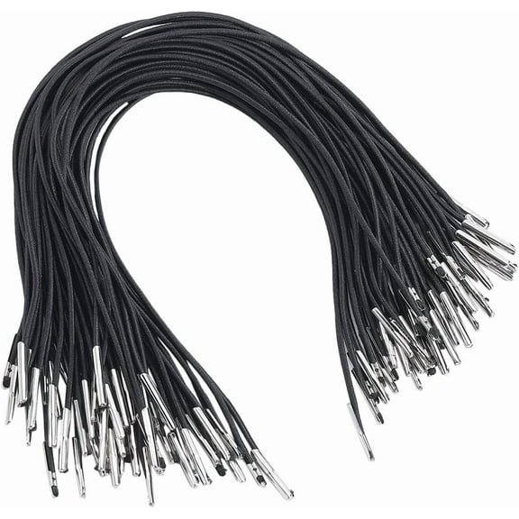 100Pcs 10" Long Black Elastic Barbed Cords Stretch Loop Bands with Metal Ends Fastener Round String Hat Chin Cord Strap for Party DIY Hat Elastic Menus Badges Signs Book Binding diy