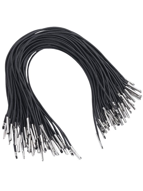 100Pcs 10" Long Black Elastic Barbed Cords Stretch Loop Bands with Metal Ends Fastener Round String Hat Chin Cord Strap for Party DIY Hat Elastic