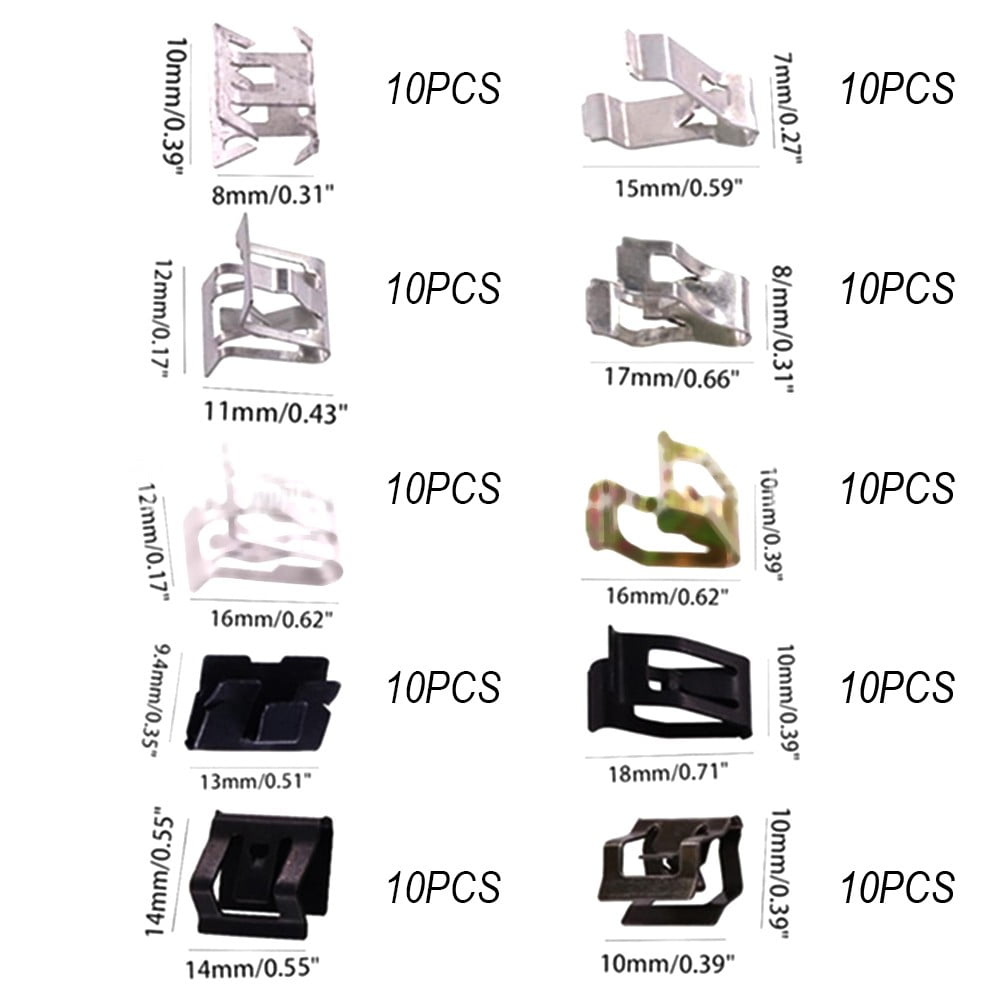 100Pcs 10 Sizes Auto Car U-Clip Metal Trim Panel Spring Clip 4A0867276A ...