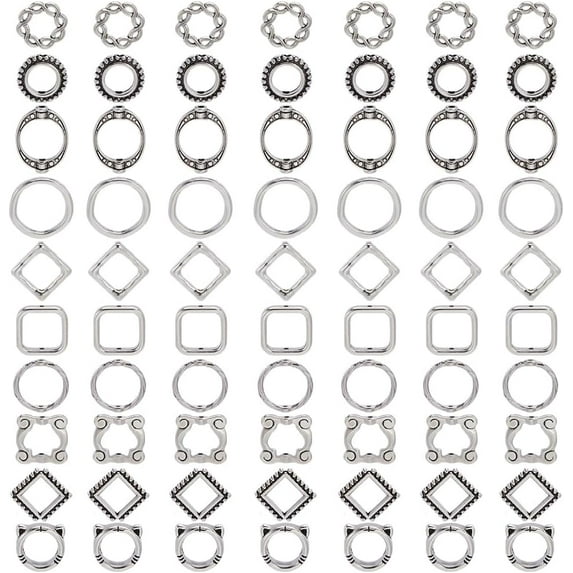 100Pcs 10 Styles Bead Frame Rings Metal Frame Beads Double Hole Tibetan ...