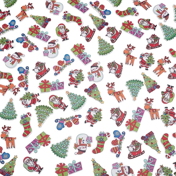 100Pcs 10 Styles Christmas 2-Hole Spray Painted Maple Wooden Buttons Single-Sided Printed Christmas Gift Mixed Color 20~40x23~45x2mm Hole: 1.6~1.8mm