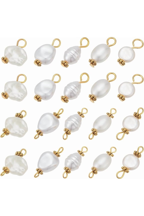100Pcs 10 Styles Imitation Pearl Pendant Connectors Irregular Pearl Bead Links Plastic Bead Pendants with Golden Loops