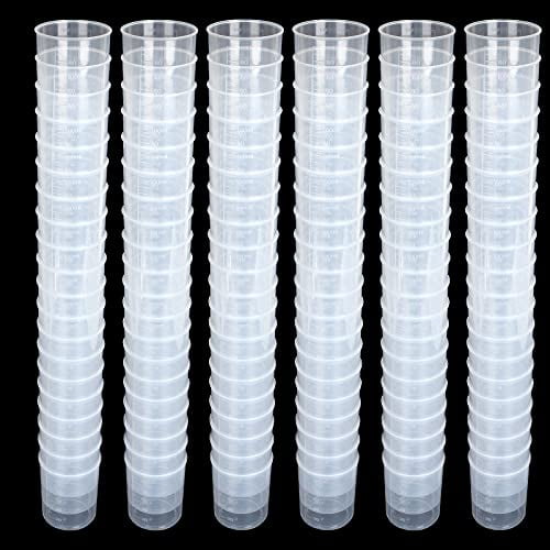 100Pcs 100ML Plastic Graduated Measuring Beaker Set, Clear Liquid Measuring Mixing Cups for Epoxy Resin, Liquid Container Beakers for Resin Epoxy Paint Food, Lab Use, Raised Graduations,Tapered Spout