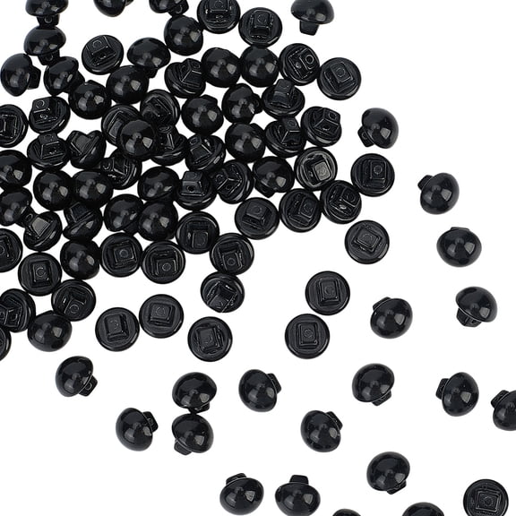 100Pcs 10MM 1 Hole Black Plastic Pearl Buttons Mini Small Mushroom Shape Resin Round Half Ball Shank Sewing Decorative Button Bulk DIY