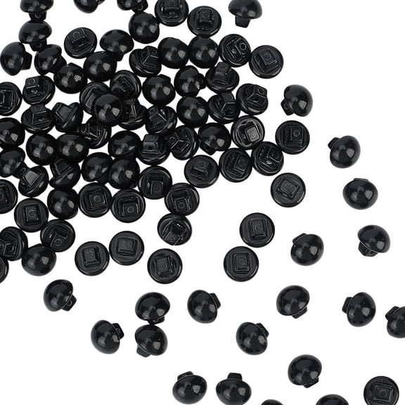 100Pcs 10MM 1 Hole Black Plastic Pearl Buttons Mini Small Mushroom Shape Resin Round Half Ball Shank Sewing Decorative Button Bulk