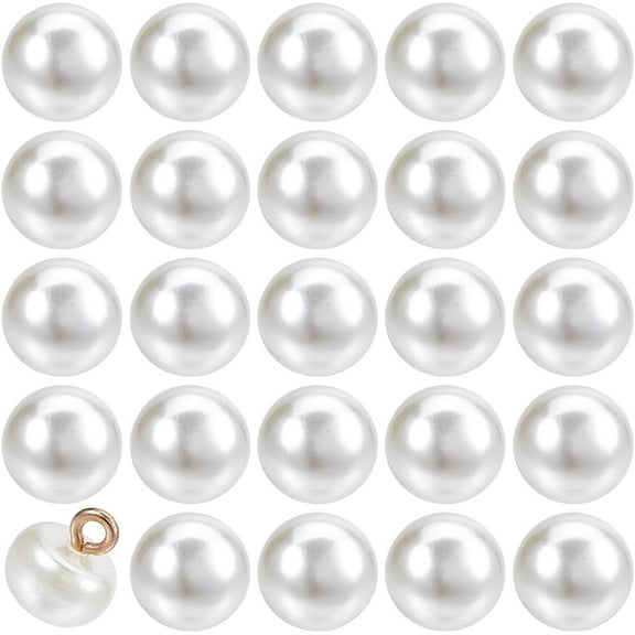100Pcs 10mm White Pearl Buttons 1 Hole Resin Mushroom Buttons Round Bead Plastic Shank Small Assorted Ball Shaped Buttons for Sewing Making Wedding Dress Decoration Clothes Diy Crafts Supply