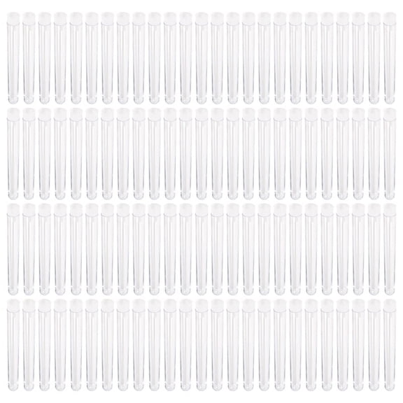 100Pcs 12X100mm Transparent Laboratory Clear Plastic Test Tubes Vials with Push Caps School Lab Supplies