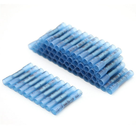 100Pcs 14-16AWG Blue Wire Butt Connectors Heat Shrink Waterproof Splice Terminal