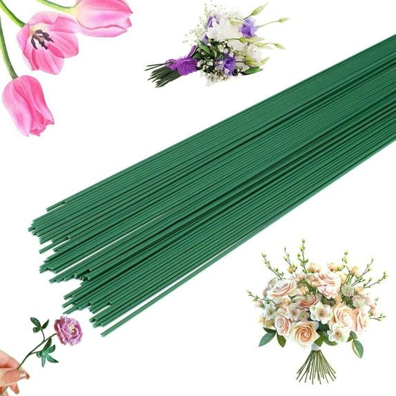 100Pcs 18 Gauge Floral Stem Wire,Tutuviw 14 inch Flower Green Stem Rod,Artificial Green Crafts Wire,Wreath Making Supplies,Floral Wire for Flower DIY,Wedding Bouquet Wrapping (Green)