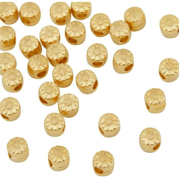 100Pcs 18K Gold Plated 4mm Spacer Beads Cube Column Barrel Flower Spacers Loose Beads for Jewelry Necklace Earring Bracelets Making Real 18K Gold Plated