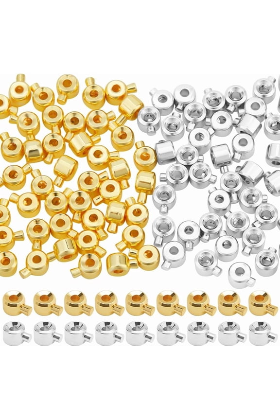 100Pcs 18K Gold Plated Brass Crimp Beads Charms Gold Silver Loose Rondelle Spacer Beads 4.5x3.5mm Metal Beading Findings for DIY Jewelry Making Mixed Color
