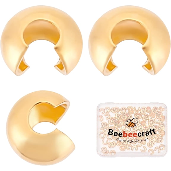 100Pcs 18K Gold Plated Crimp Bead Covers Metal Half Round Open Crimp Beads Knot Covers Caps 6.5mm