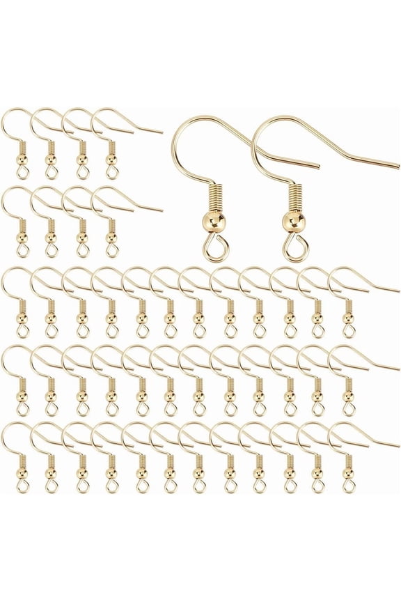 100Pcs 18K Gold Plated Stainless Steel Earring Hooks French Wire Hooks Ear Wires Fish Hook Dangle Ear Wires Earring Accessories for DIY Earrings Jewelry Making Finding Hole: 2mm