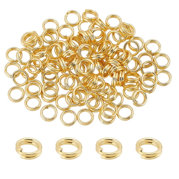 100Pcs 18K Real Gold Plated Brass Open Jump Rings 5mm Metal O Ring Gold Connector Double Ring Split Rings for Earring Necklace