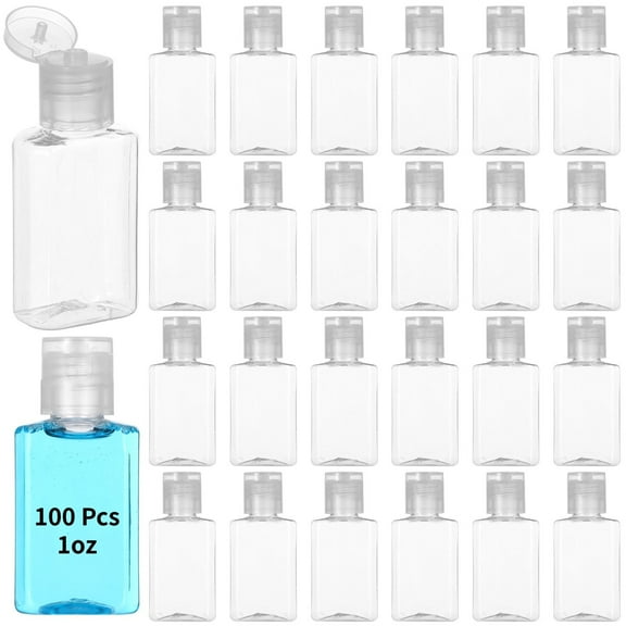 100Pcs 1oz Plastic Travel Bottles with Flip Caps, Mini Clear Portable Hand Sanitizer Bottles, Empty Refillable Containers, Cosmetic Containers for Conditioner, Lotion, Toiletries